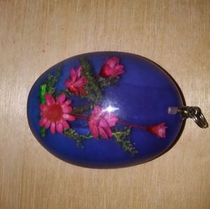 Blue and pink resin flower pendant